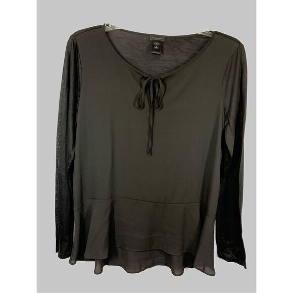Ann Taylor Women's Black Tie V-Neck Long Sleeve Top Blouse Size Medium NWOT - Picture 1 of 7